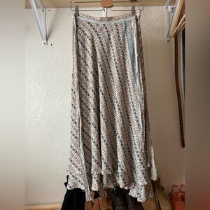 Free People Cream and Blue Maxi Wrap Skirt
